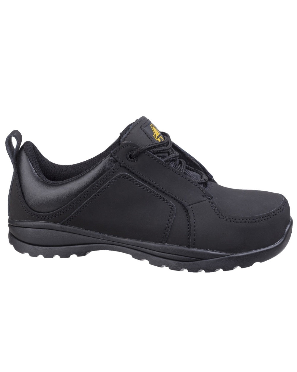 Black Coloured Amblers Safety Womens FS59C Safety Trainer on a white background 