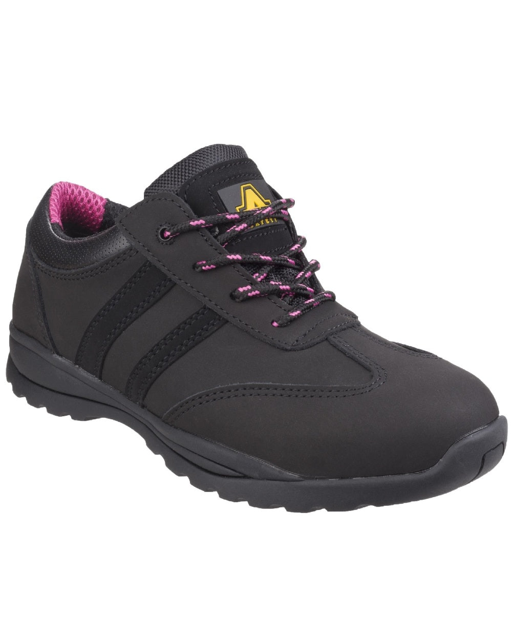 Black Coloured Amblers Safety Womens FS706 Sophie Safety Trainer on a white background 