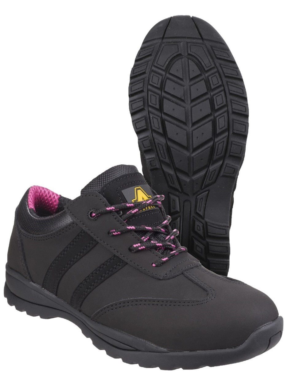 Black Coloured Amblers Safety Womens FS706 Sophie Safety Trainer on a white background 