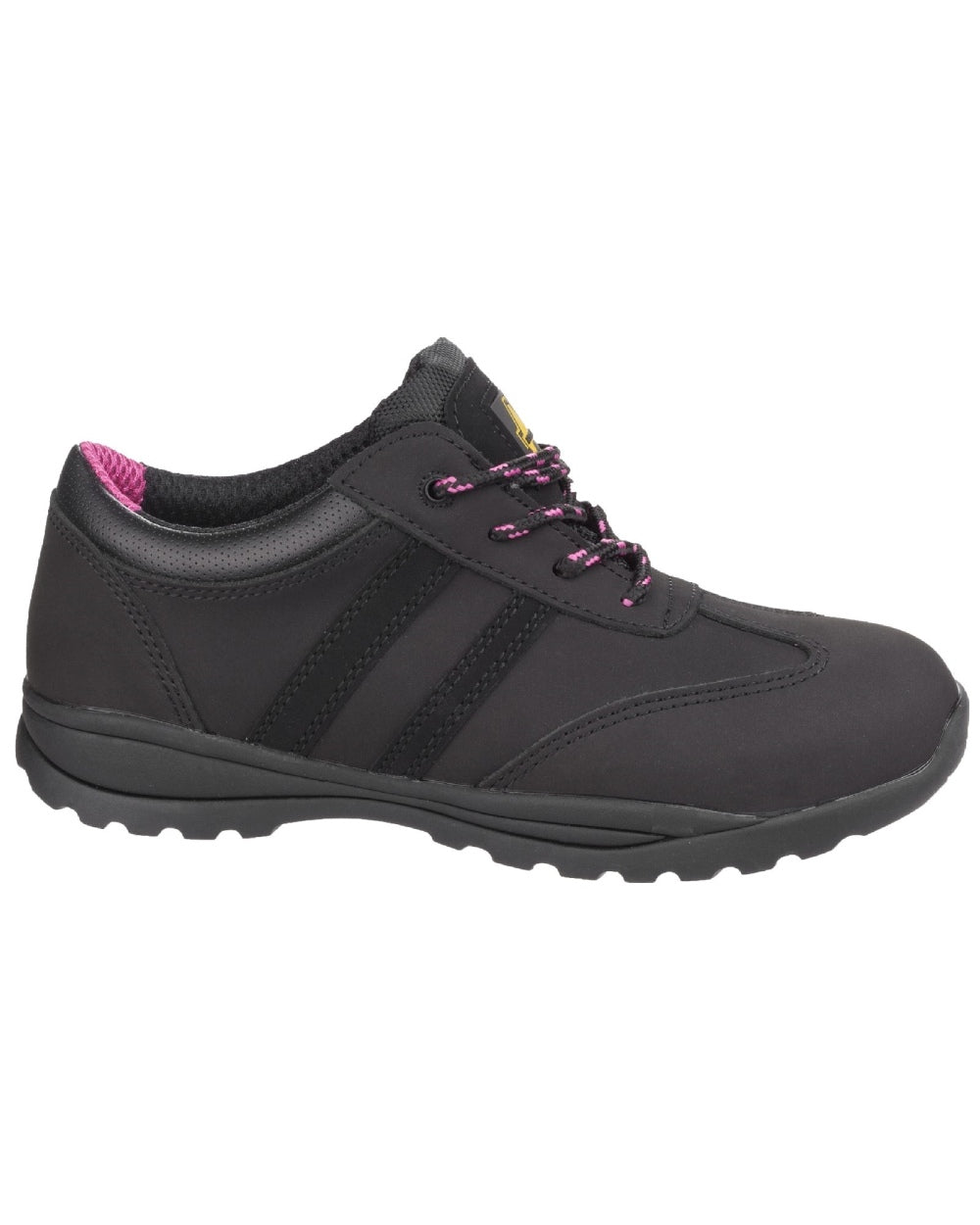 Black Coloured Amblers Safety Womens FS706 Sophie Safety Traineron a white background 