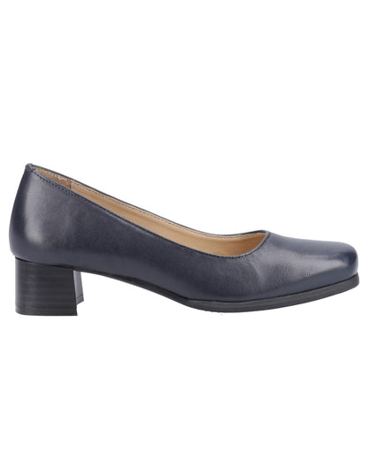 Navy Coloured Amblers Womens Walford Leather Court Shoes on a white background 