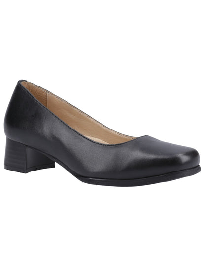 Black Coloured Amblers Walford Womens X Wide Fit Court Shoes on a white background 