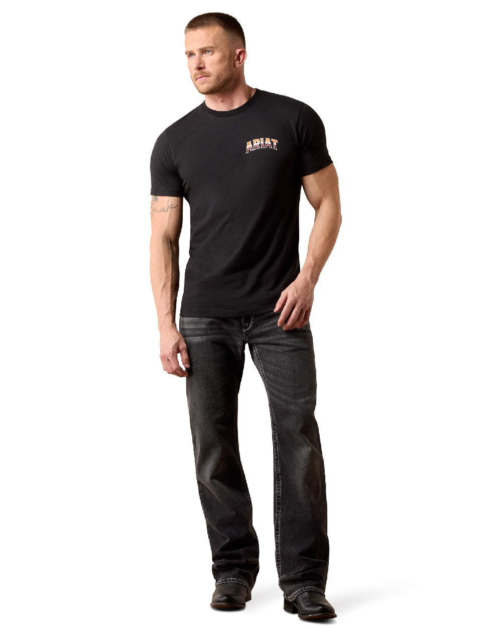 Black coloured Ariat Mens Country Rock T-Shirt on white background 