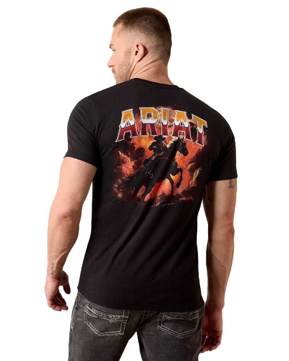 Black coloured Ariat Mens Country Rock T-Shirt on white background 
