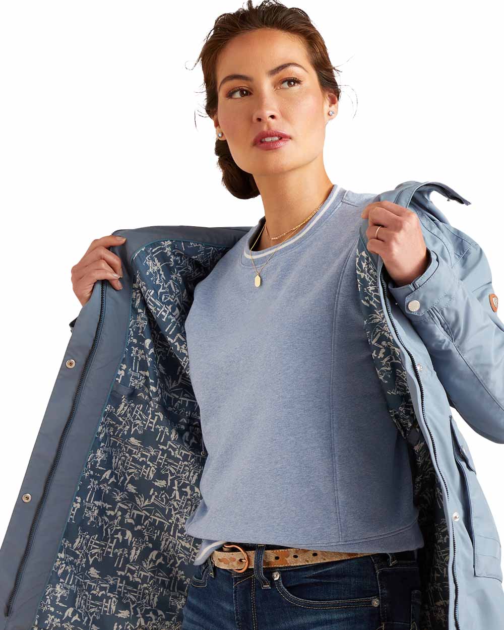 Bluefin coloured Ariat Womens Atherton Jacket on White background 