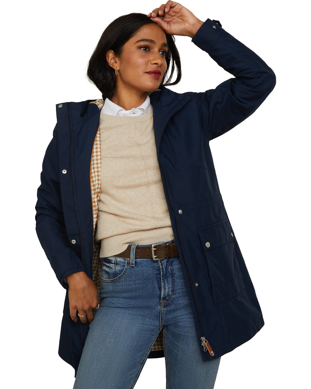 Navy coloured Ariat Womens Atherton Jacket on White background 