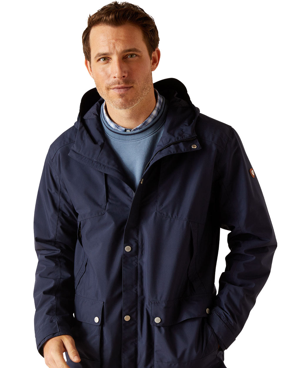 Navy coloured Ariat Atherton Waterproof Jacket on white background 