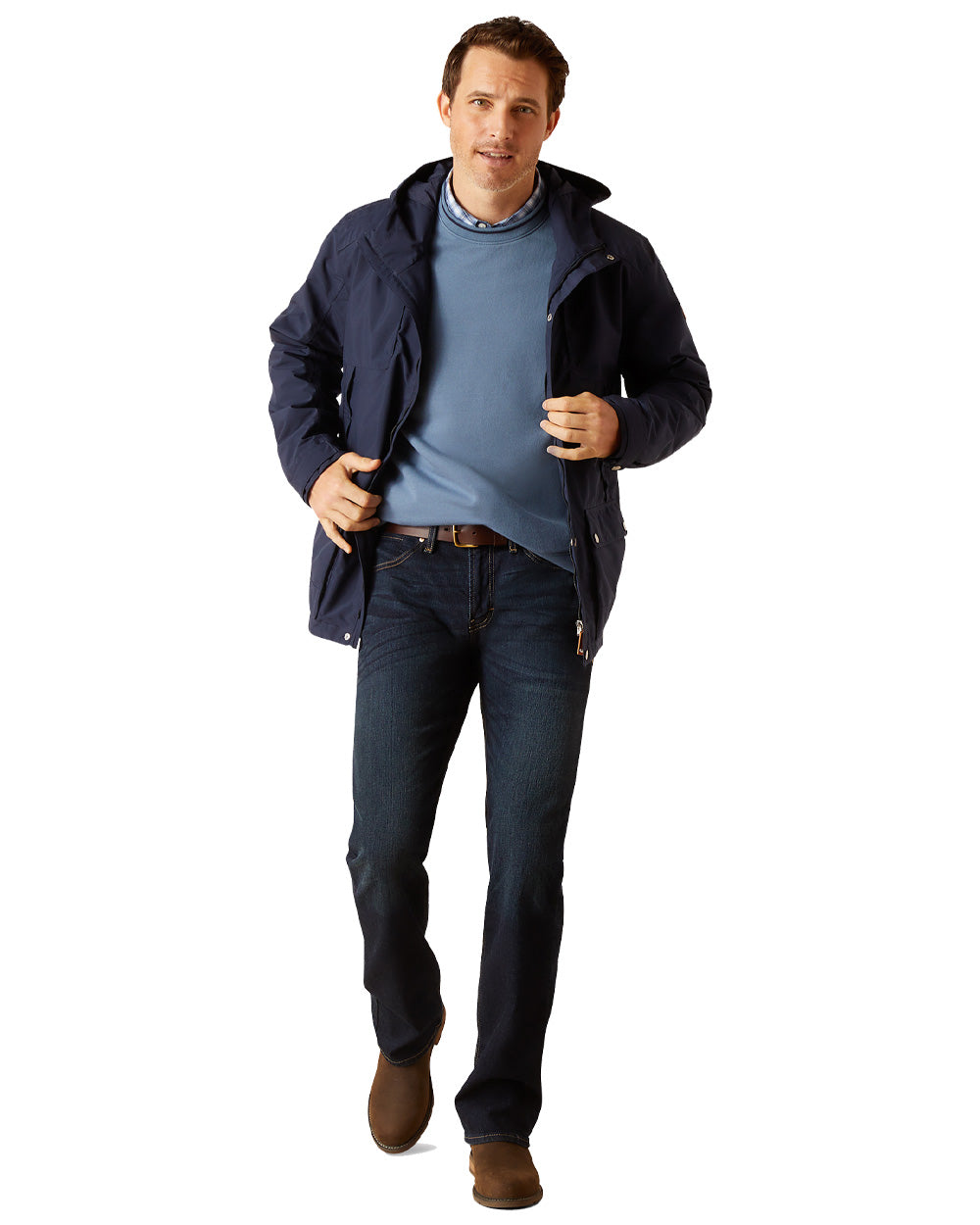 Navy coloured Ariat Atherton Waterproof Jacket on white background 