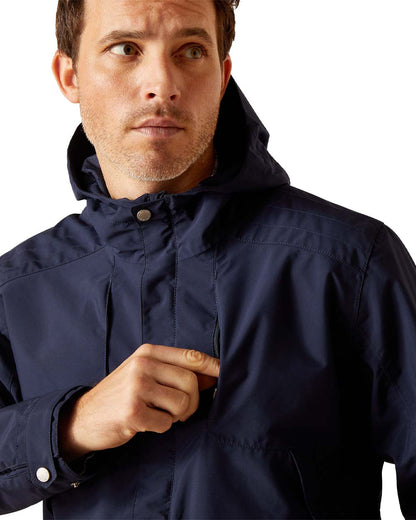 Navy coloured Ariat Atherton Waterproof Jacket on white background 