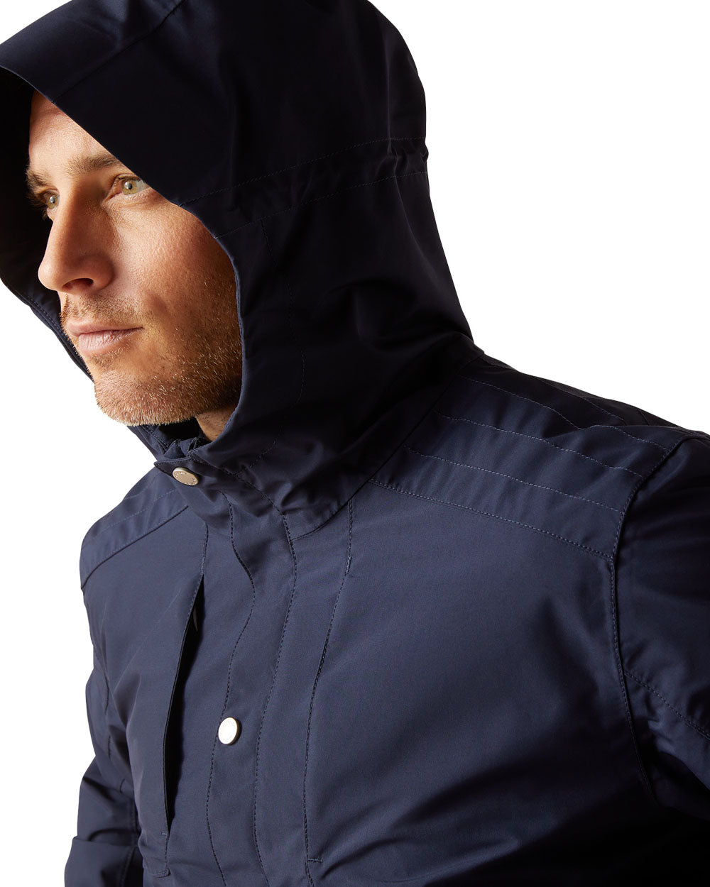 Navy coloured Ariat Atherton Waterproof Jacket on white background 