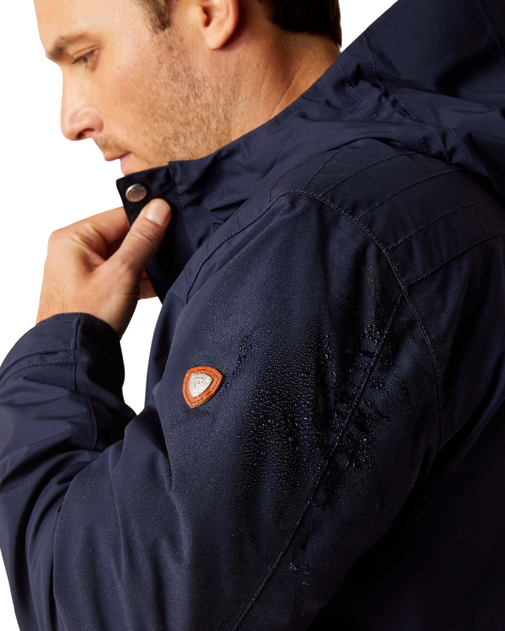 Navy coloured Ariat Atherton Waterproof Jacket on white background 