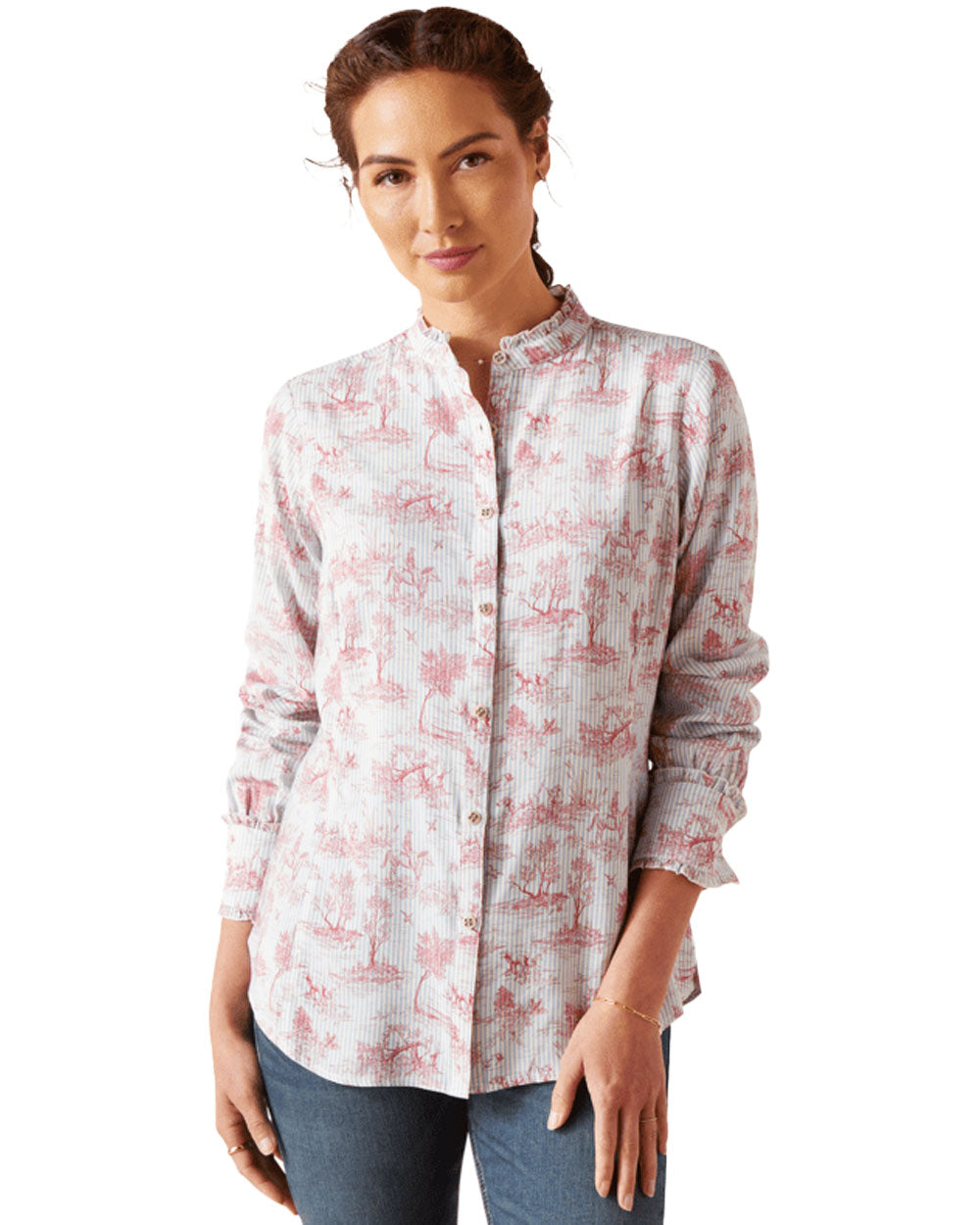 Blue Toile Ariat Womens Clarion Blouse on White background 