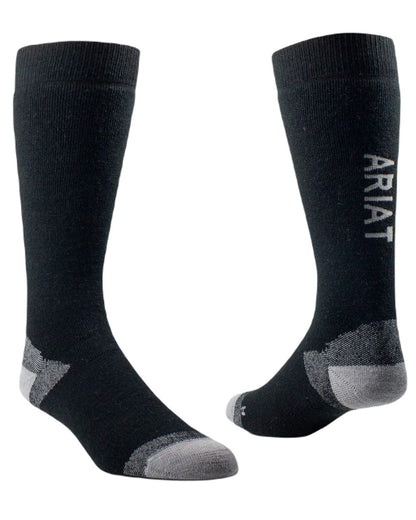 Black Coloured Ariat  Country Performance Merino Socks On A White Background 