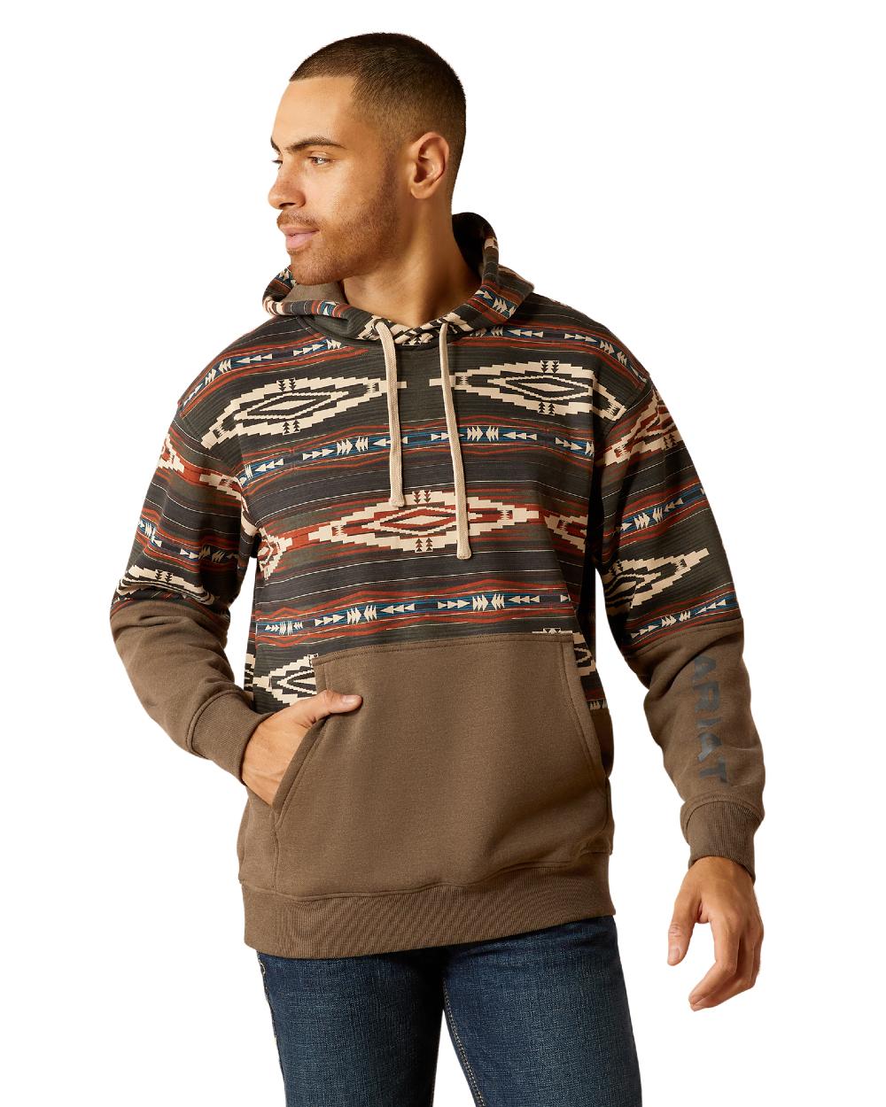 Brindle Coloured Ariat Mens Color Block Hoodie On A White Background 