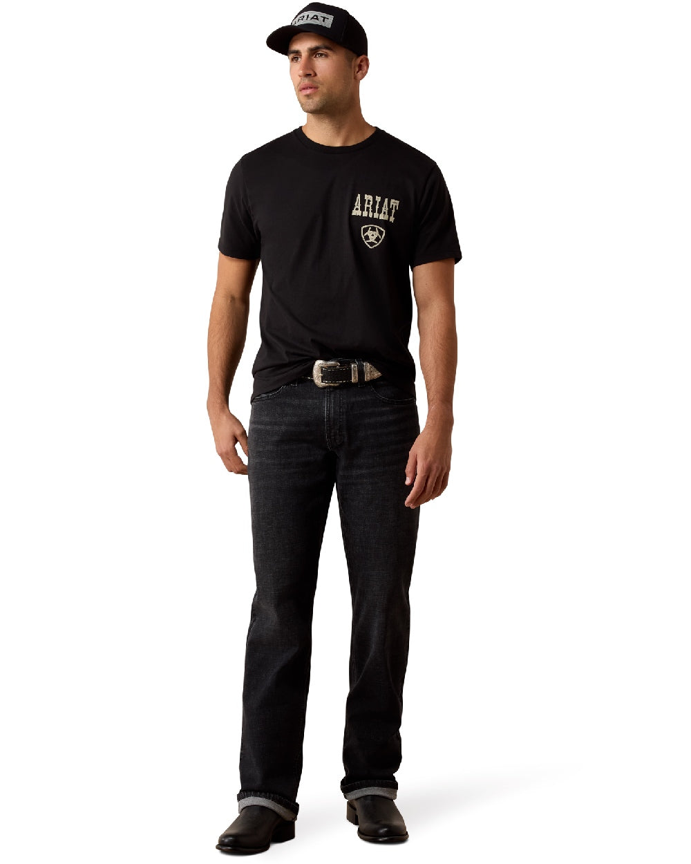 Black coloured Ariat Mens Cowboy Way Up T-Shirt on white background 
