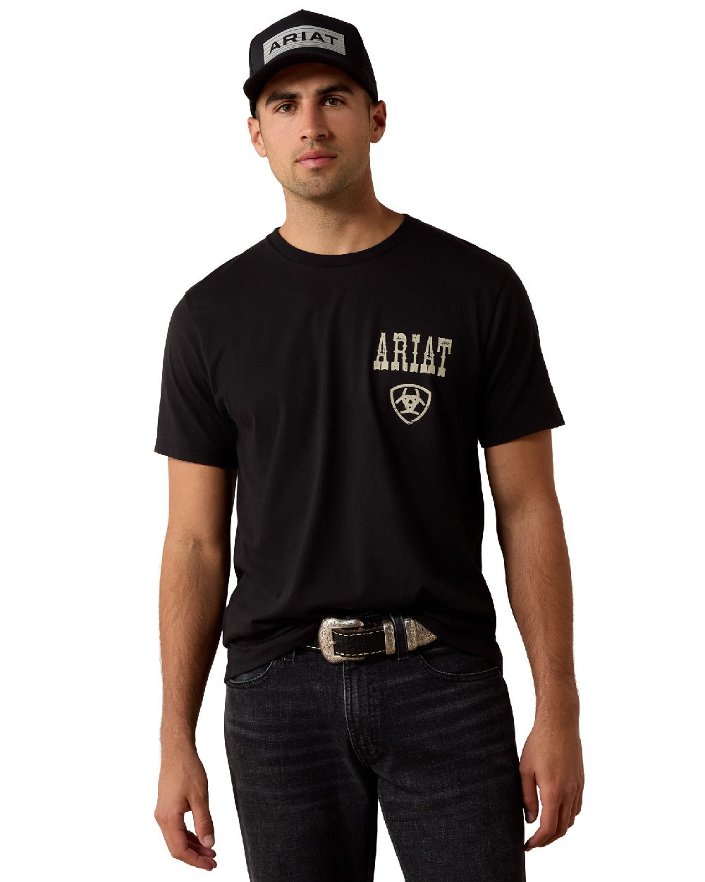 Black coloured Ariat Mens Cowboy Way Up T-Shirt on white background 