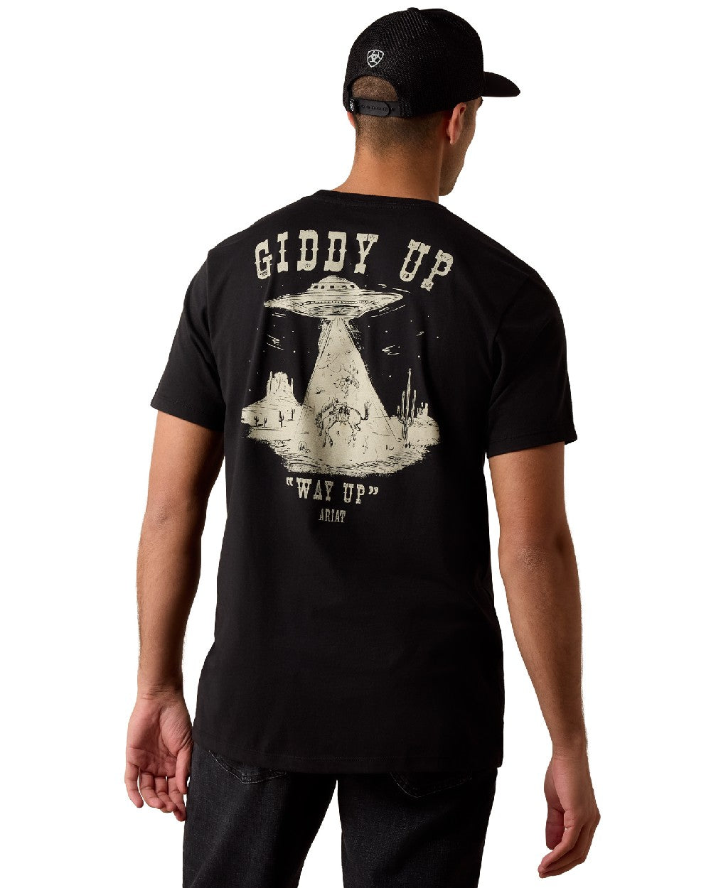 Black coloured Ariat Mens Cowboy Way Up T-Shirt on white background 