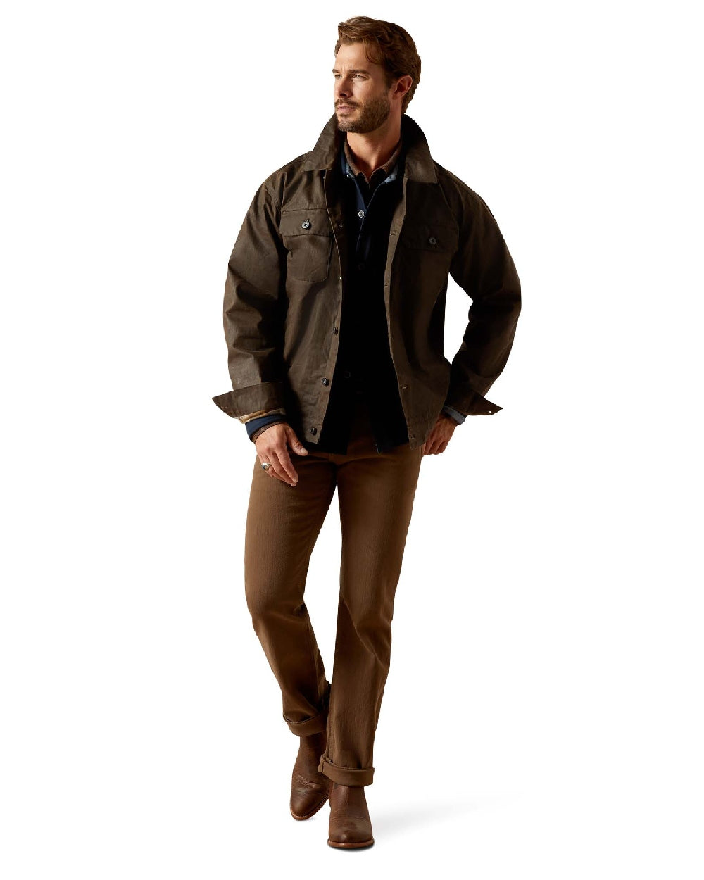 Brown coloured Ariat Mens Drayham Jacket on white background 