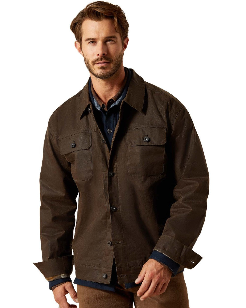 Brown coloured Ariat Mens Drayham Jacket on white background 