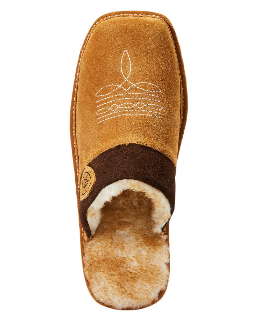 Chestnut Coloured Ariat Mens Silversmith Square Toe Slipper On A White Background