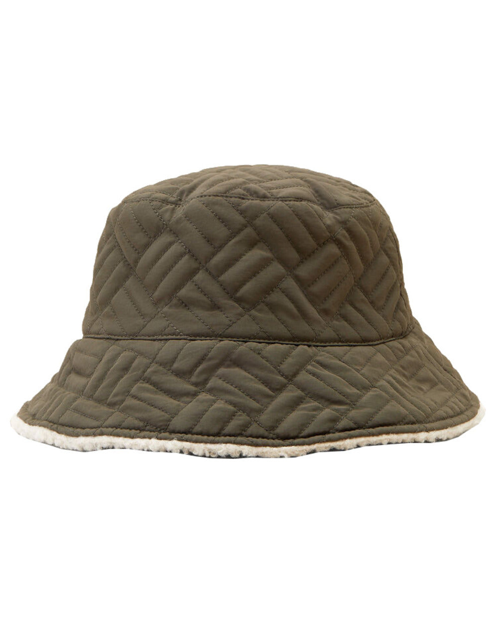 Olive Green Coloured Ariat Reversible Quilted Bucket Hat On A White Background