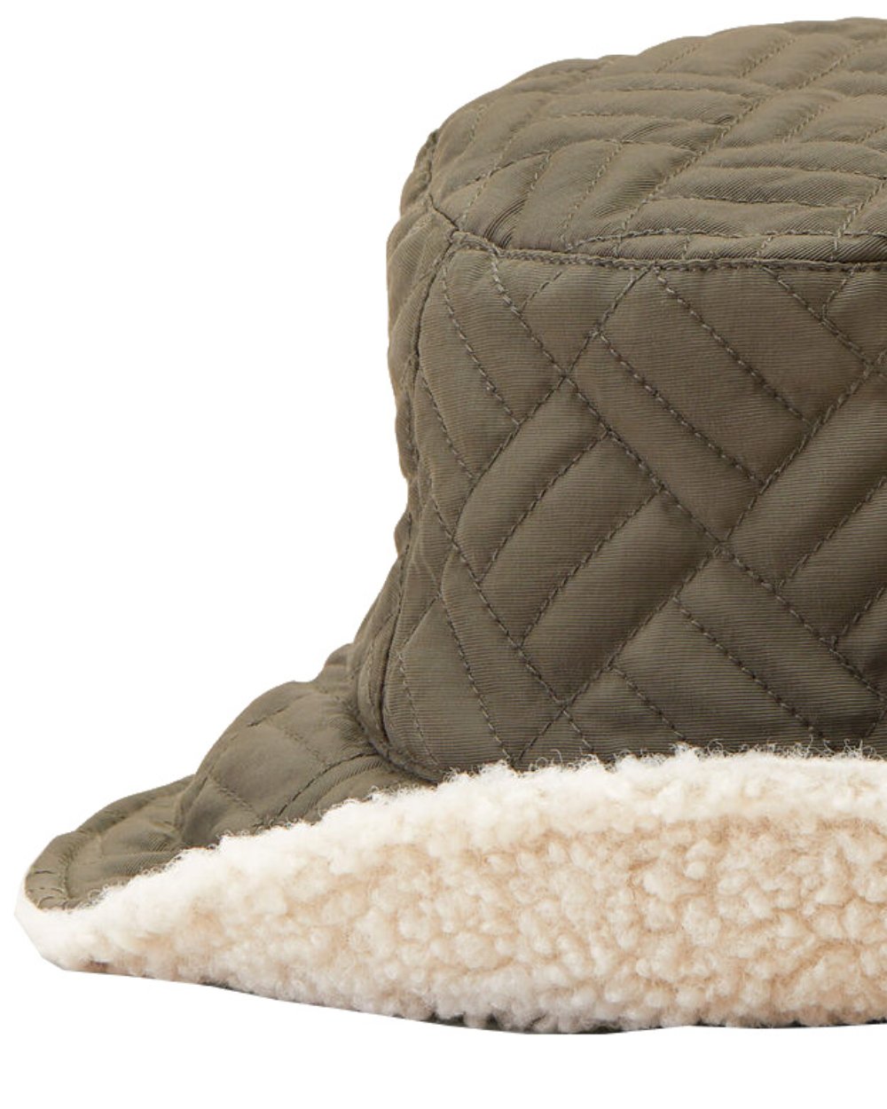 Olive Green Coloured Ariat Reversible Quilted Bucket Hat On A White Background