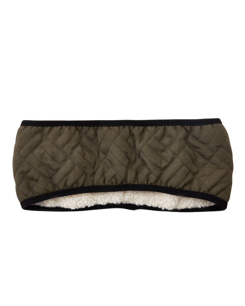 Olive Green Coloured Ariat Reversible Quilted Headband On A White Background