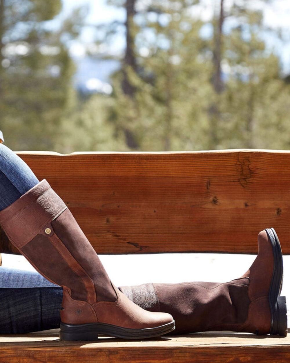 Dark Brown Coloured Ariat Windermere II Waterproof Boots On A bench Background