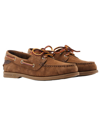 Chocolate Brown coloured Ariat Womens Antigua Boat Shoes on White background 
