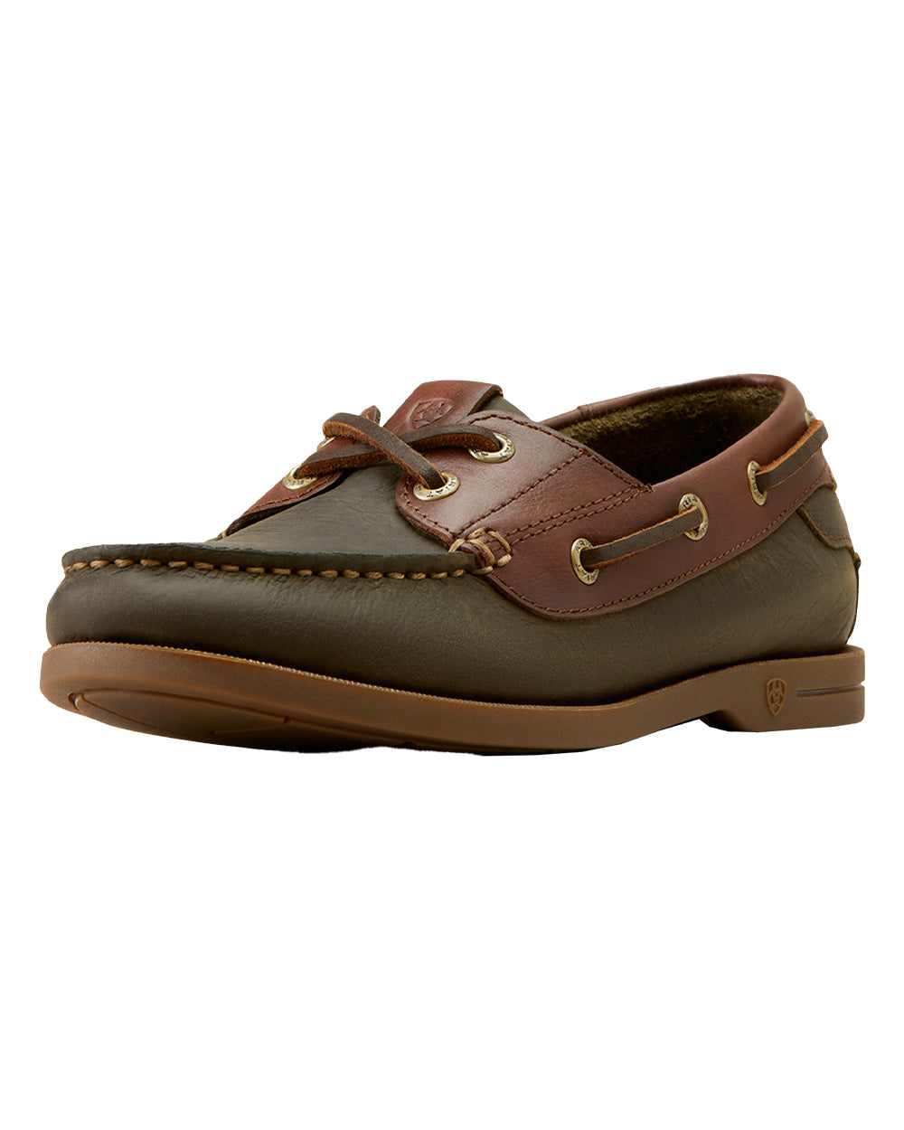 Olive Night coloured Ariat Womens Antigua Boat Shoes on White background 