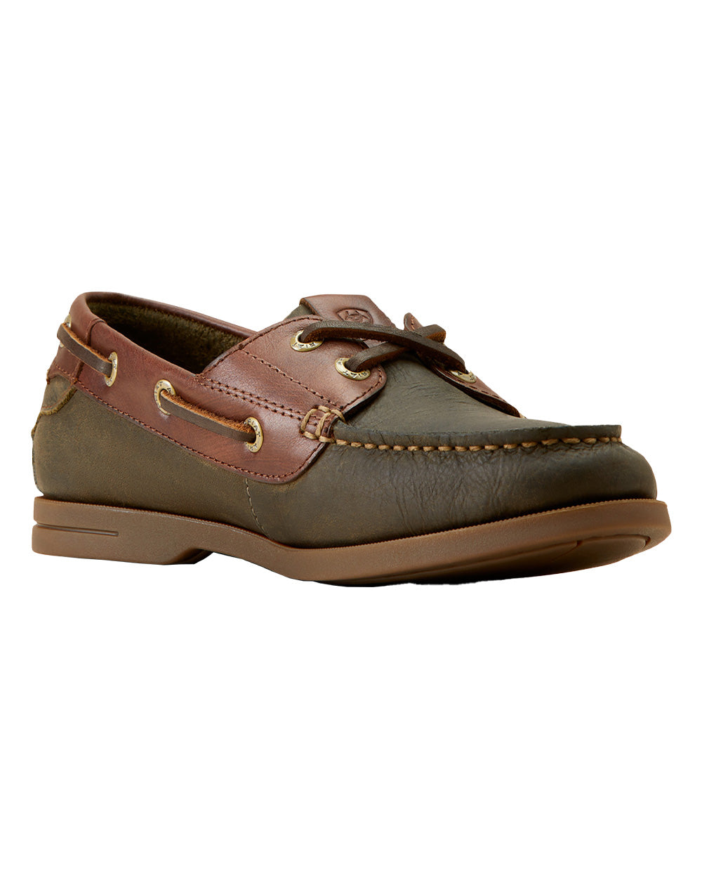 Olive Night coloured Ariat Womens Antigua Boat Shoes on White background 