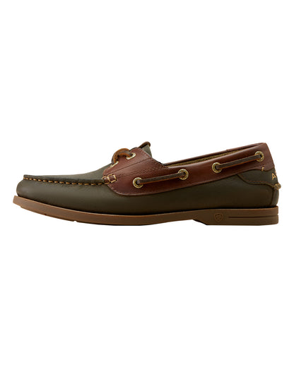 Olive Night coloured Ariat Womens Antigua Boat Shoes on White background 