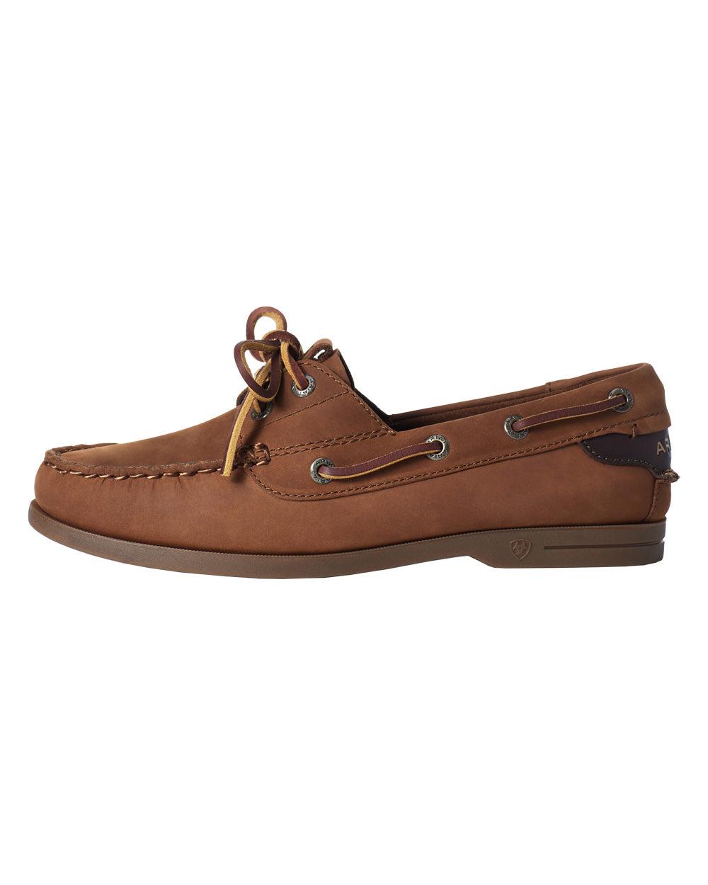 Walnut coloured Ariat Womens Antigua Boat Shoes on White background 