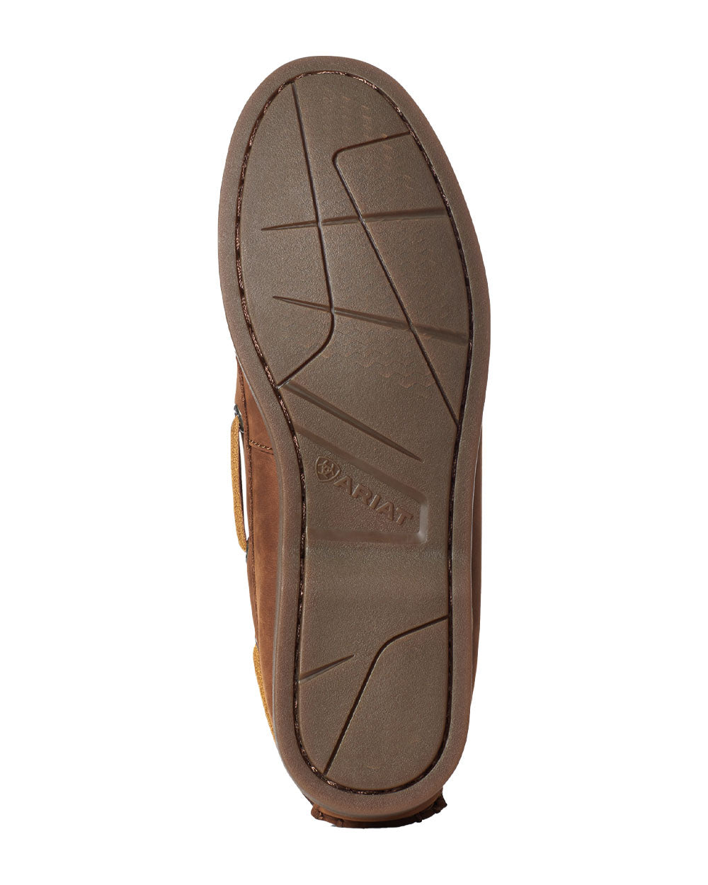 Walnut coloured Ariat Womens Antigua Boat Shoes Sole on White background 