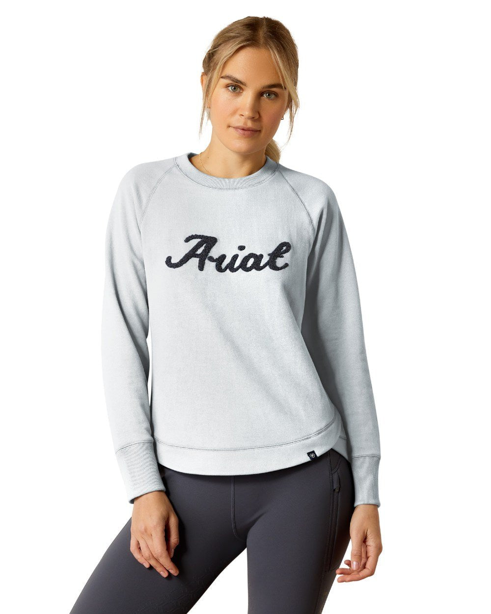 Cerulean Heather Coloured Ariat Womens Benicia Sweatshirt On A White Background 