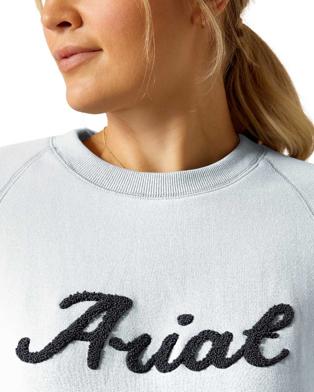 Cerulean Heather Coloured Ariat Womens Benicia Sweatshirt On A White Background 