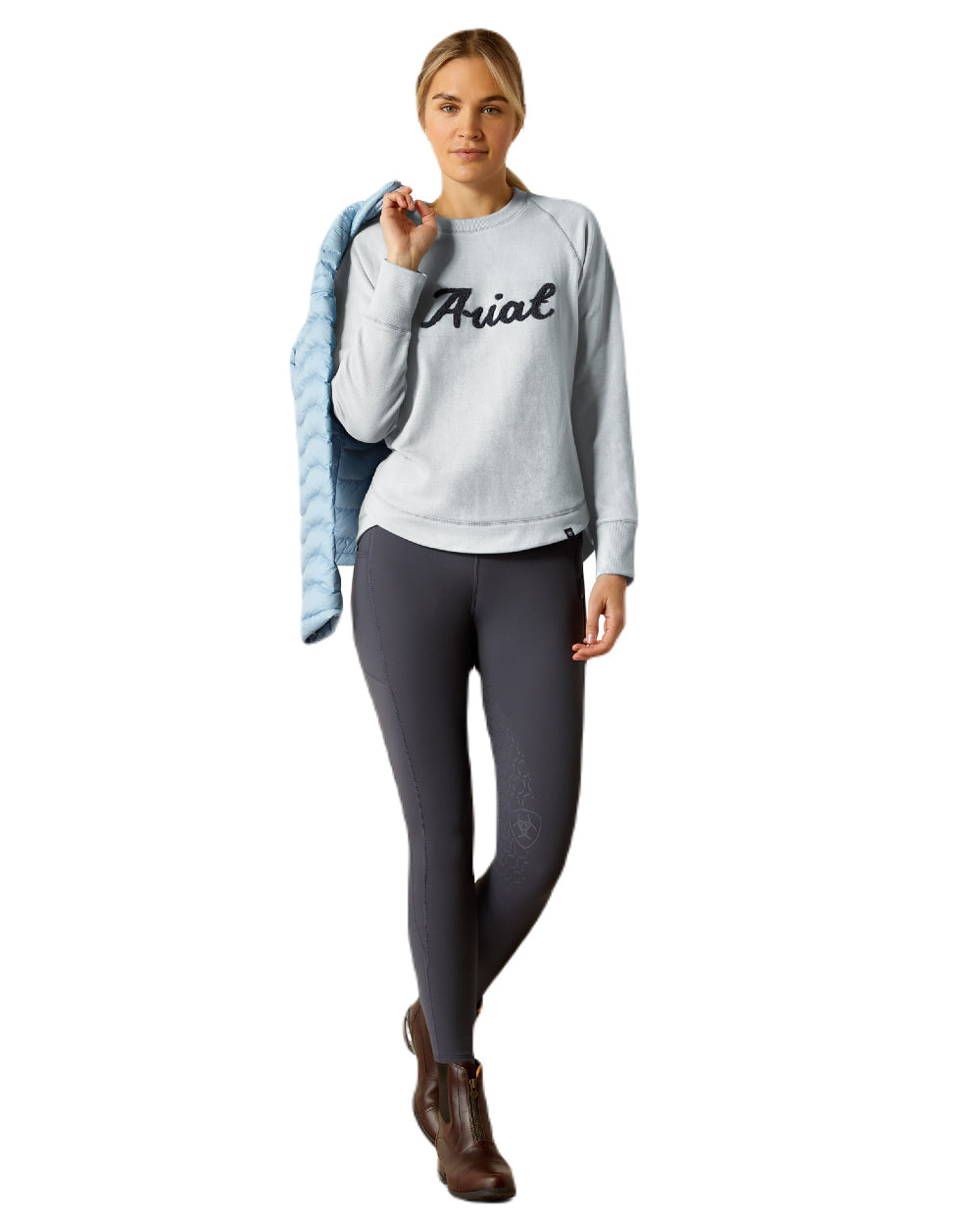 Cerulean Heather Coloured Ariat Womens Benicia Sweatshirt On A White Background 