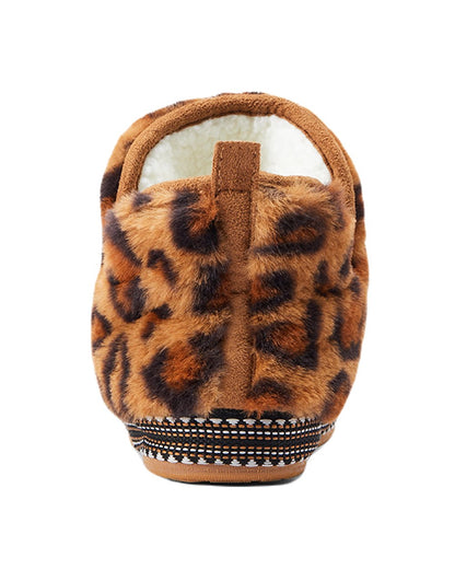 Fuzzy Leopard Print Coloured Ariat Womens Bootie Slipper On A White Background 