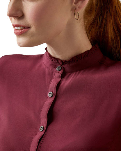 Tawny Port coloured Ariat Womens Clarion Blouse on White background 