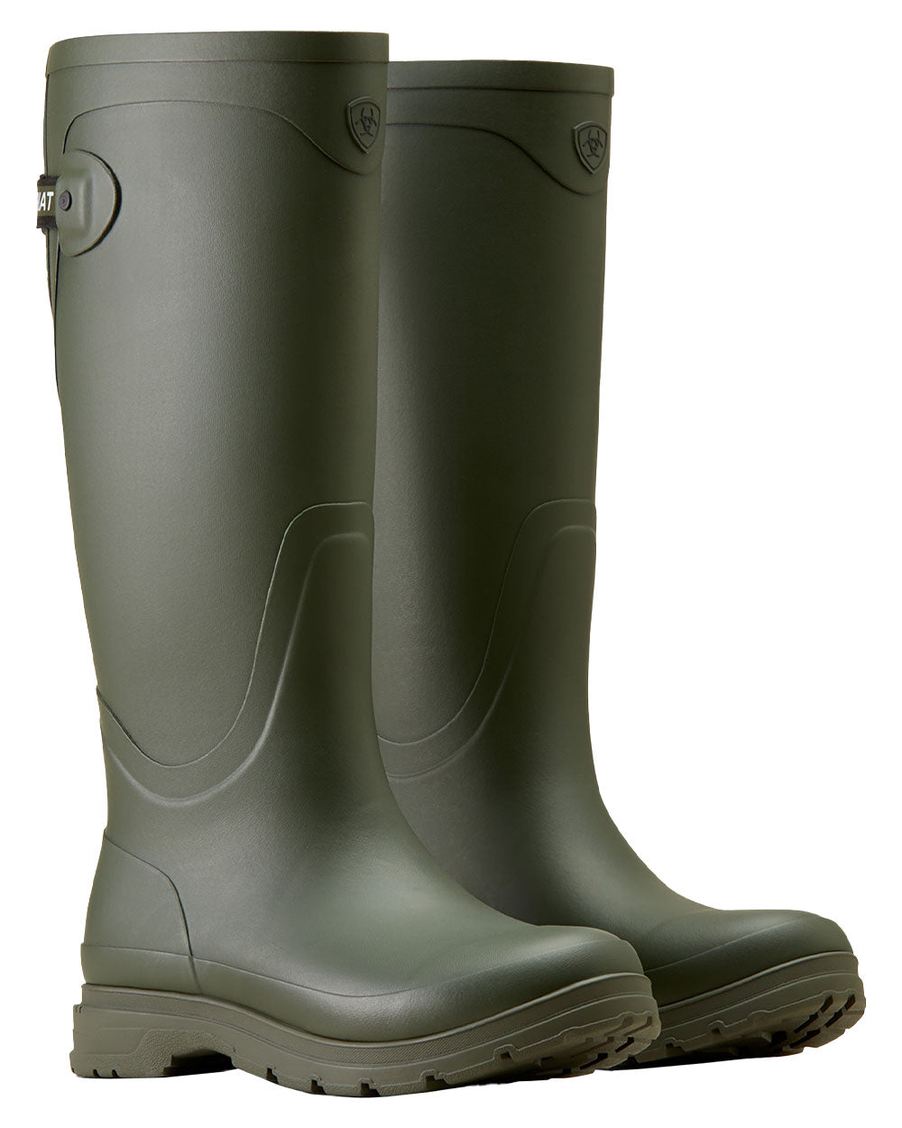 Olive coloured Ariat Womens Kelmarsh Wellington Boots on White background 