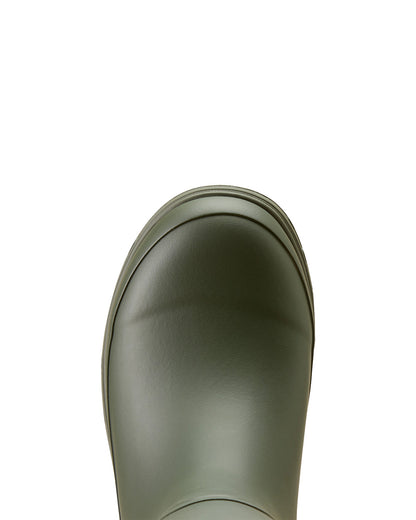 Olive coloured Ariat Womens Kelmarsh Wellington Boots Toe on White background 