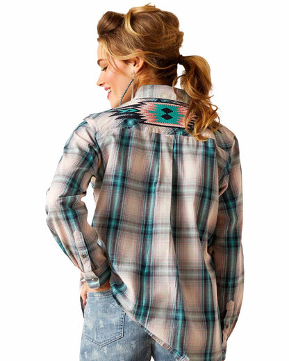 Tomboy Plaid Ariat Womens Real Billie Jean Shirt on White background 