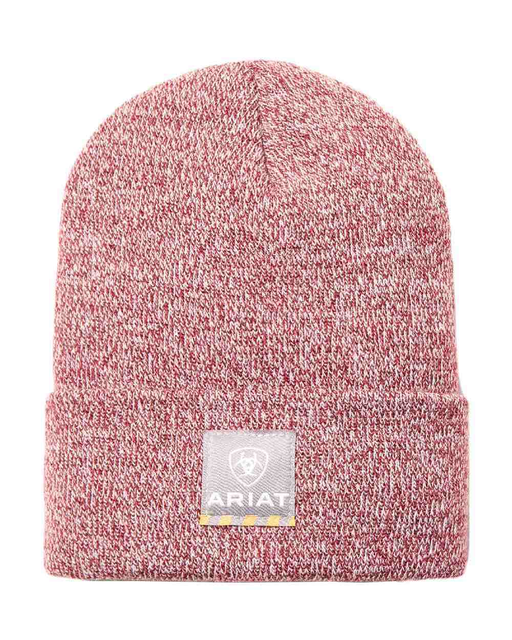 Burgundy Coloured Ariat Womens Rebar Beanie On A White Background 