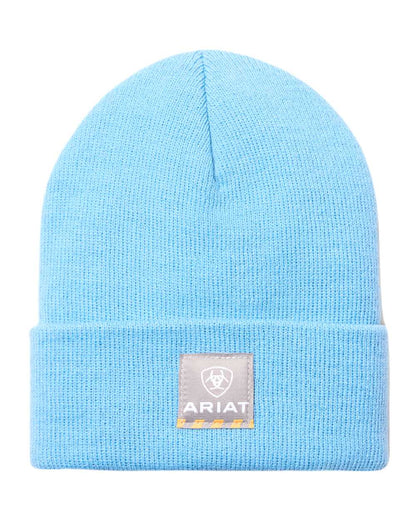 Carolina Blue Coloured Ariat Womens Rebar Beanie On A White Background 