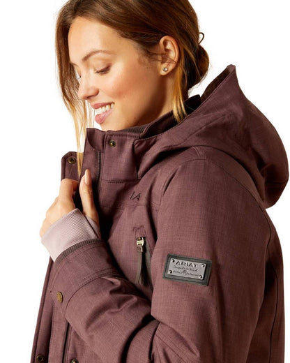 Raisin Coloured Ariat Womens Sterling Waterproof Insulated Parka on white background 