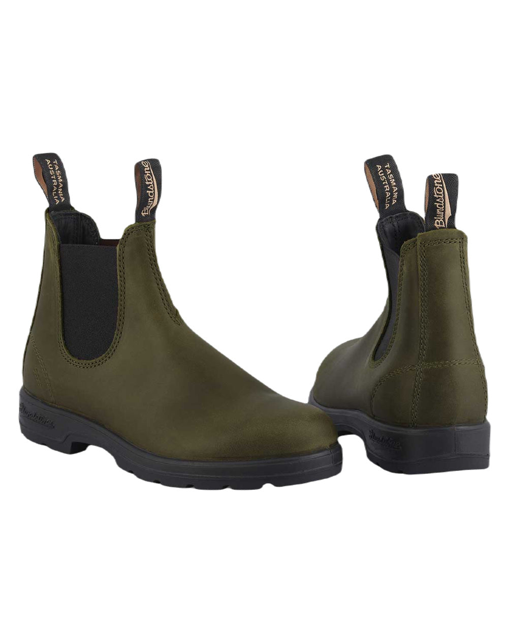 Dark Green Coloured Blundstone 2052 Dark Green Leather Chelsea Boots On A White Background