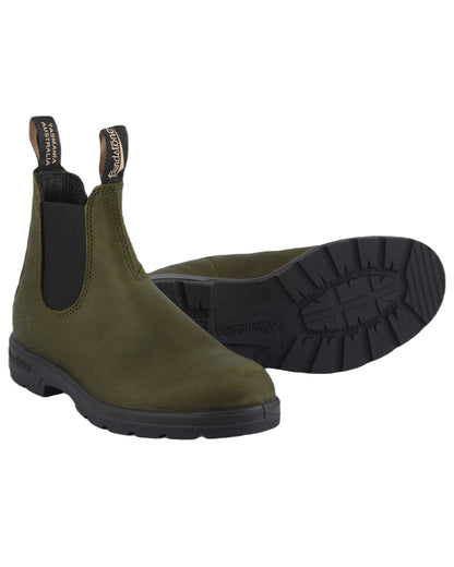 Dark Green Coloured Blundstone 2052 Dark Green Leather Chelsea Boots On A White Background