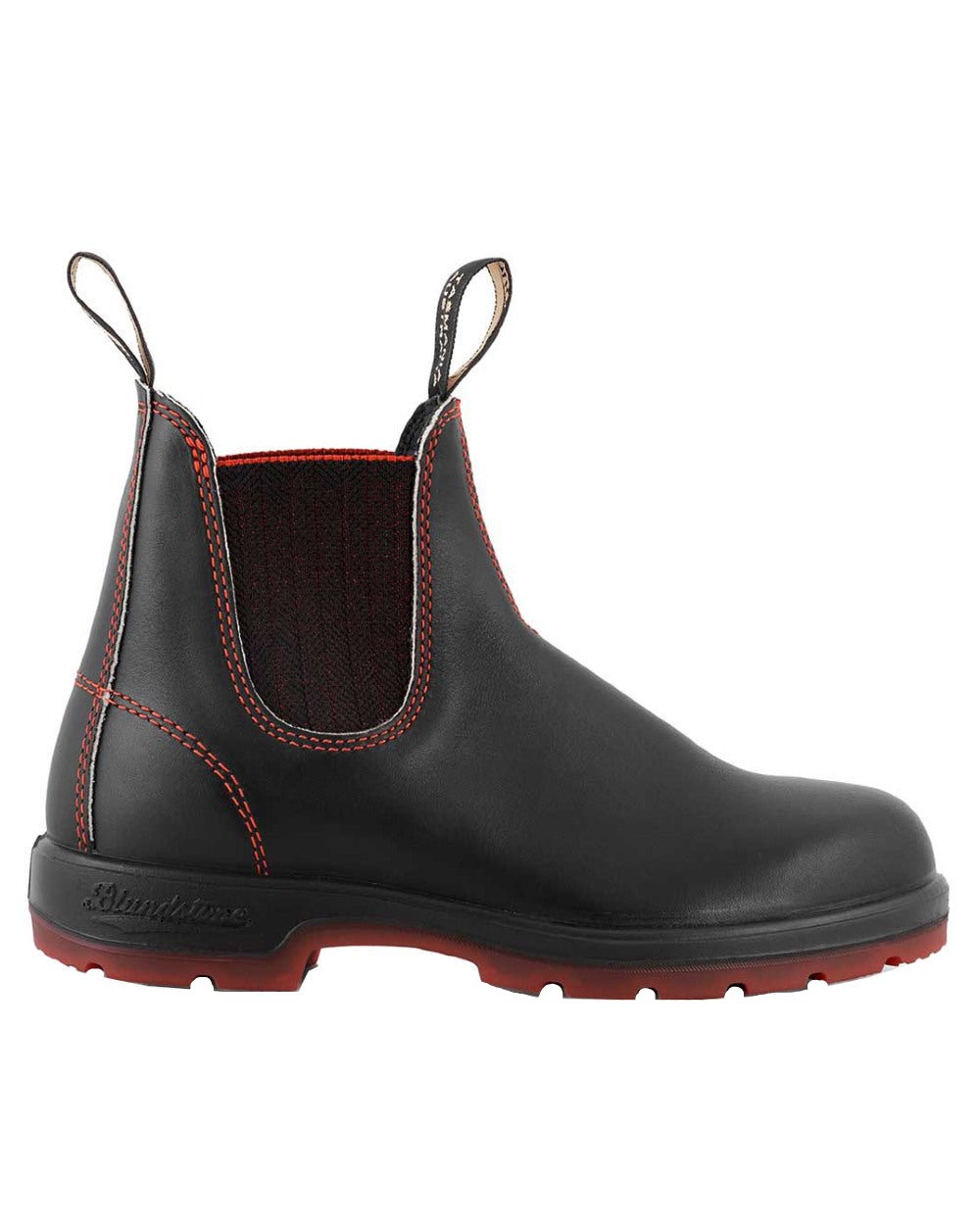 Black Red Coloured Blundstone 2342 Black Leather Chelsea Boots On A White Background 
