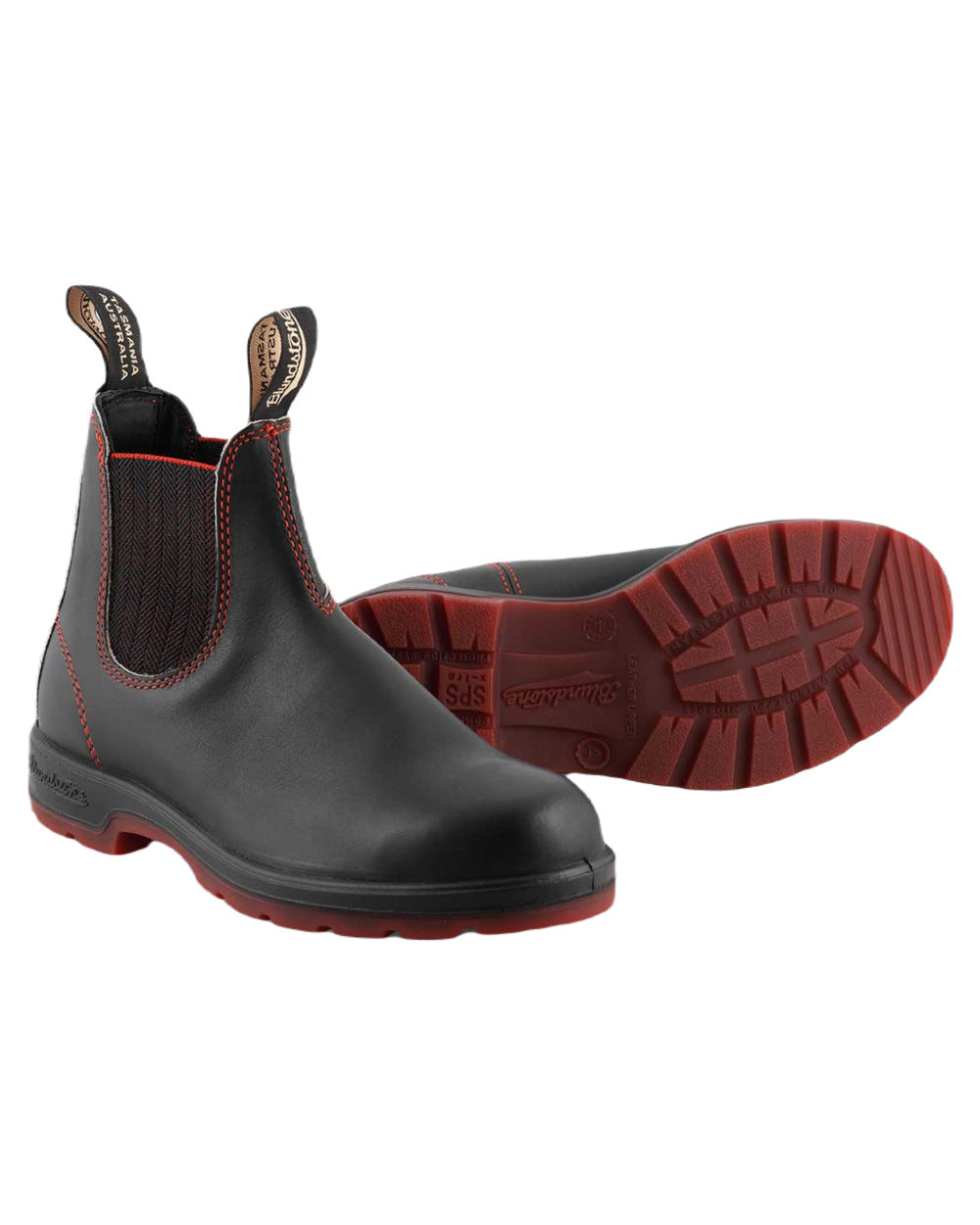 Black Red Coloured Blundstone 2342 Black Leather Chelsea Boots On A White Background