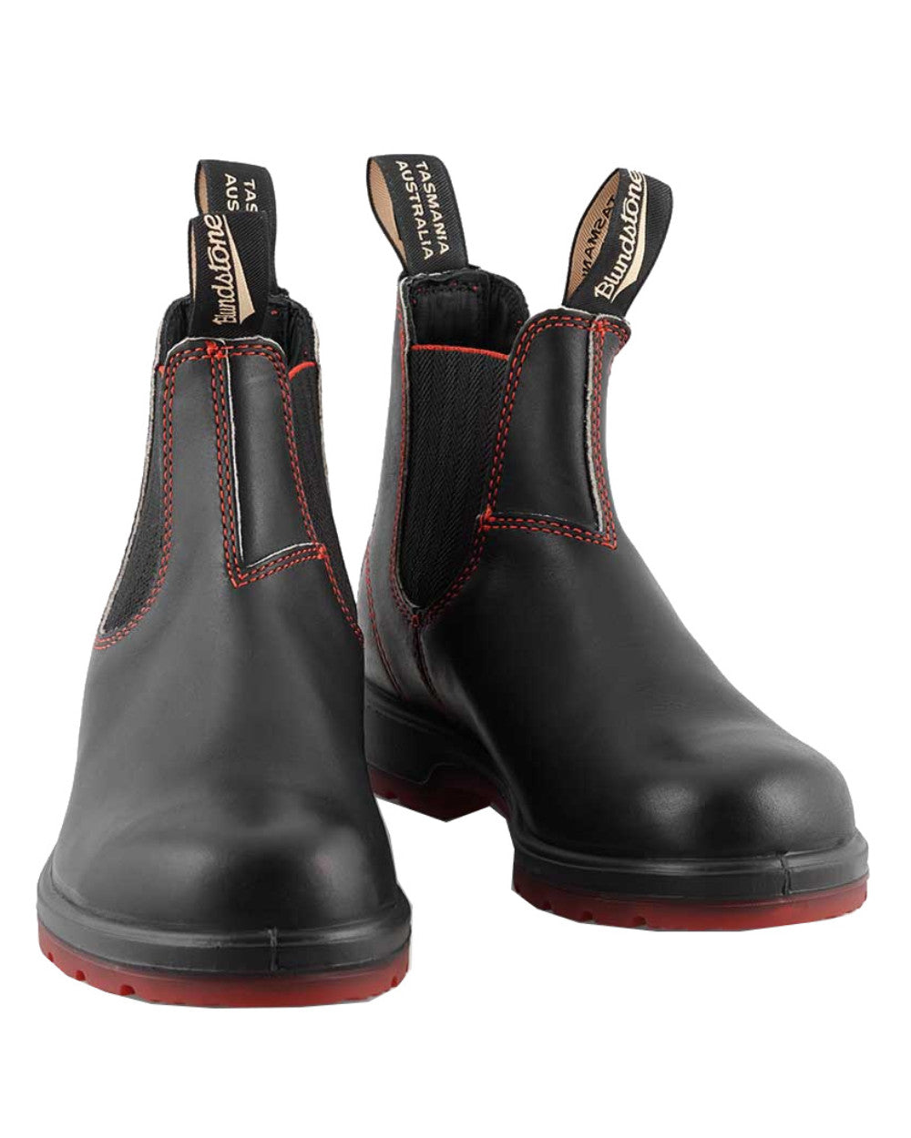 Black Red Coloured Blundstone 2342 Black Leather Chelsea Boots On A White Background 